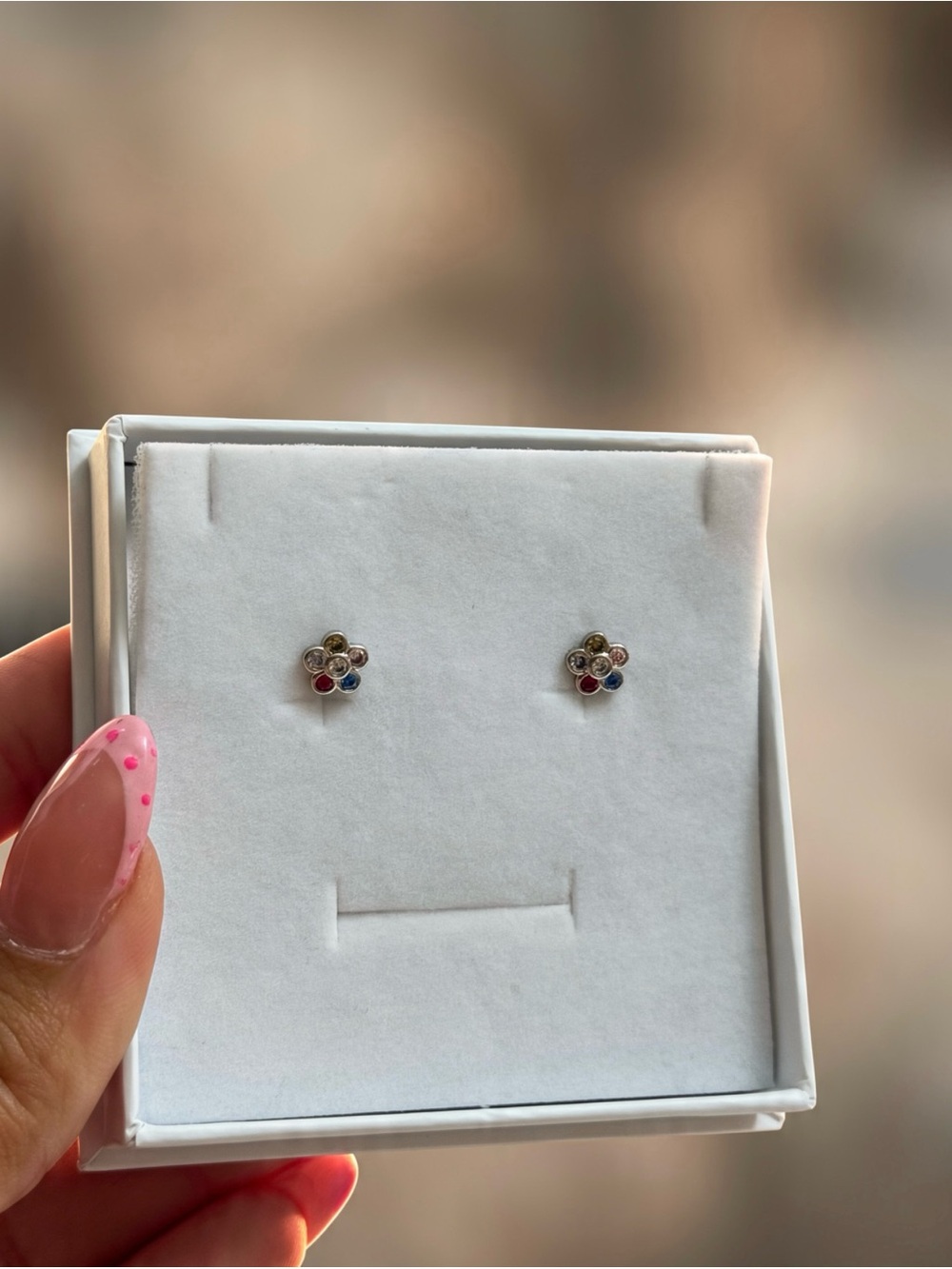 Sterling Silver Multi-Gem Flower Stud Earrings - Pink, Blue, Gold Accents